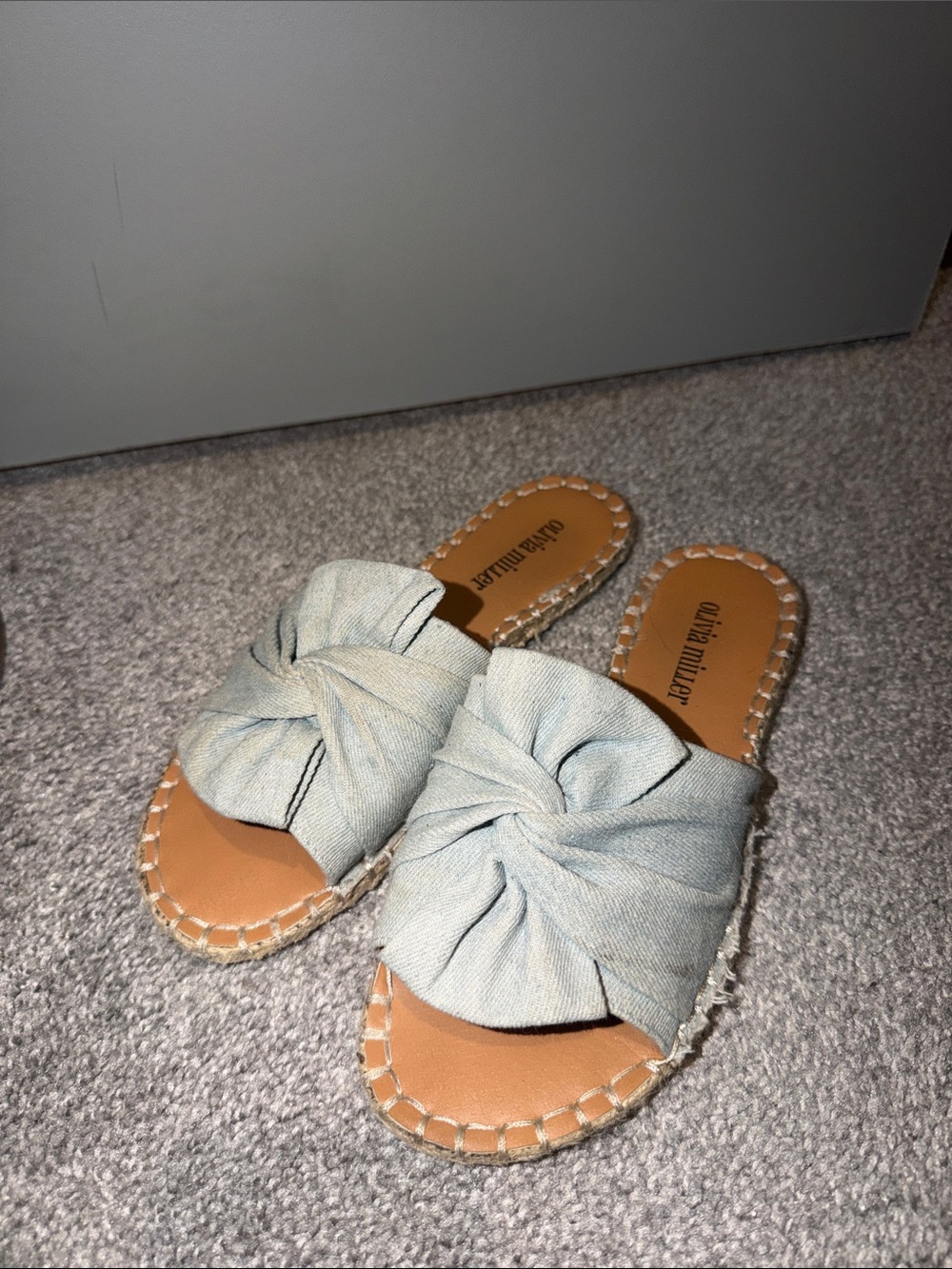 Olivia Miller Pale Blue Knotted Espadrille Slides
